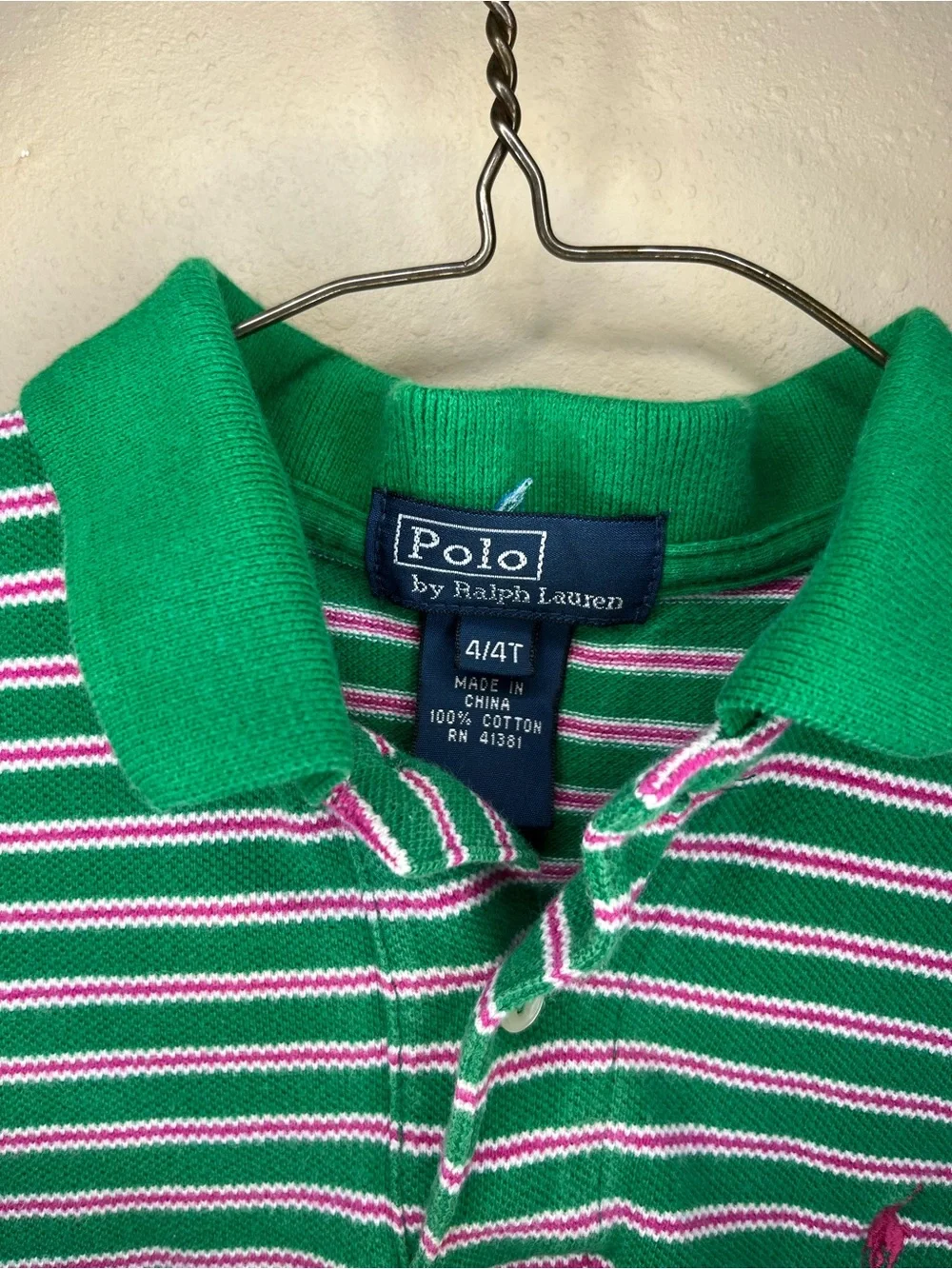 Ralph Lauren Green Stripe Polo with Pink & White Accents